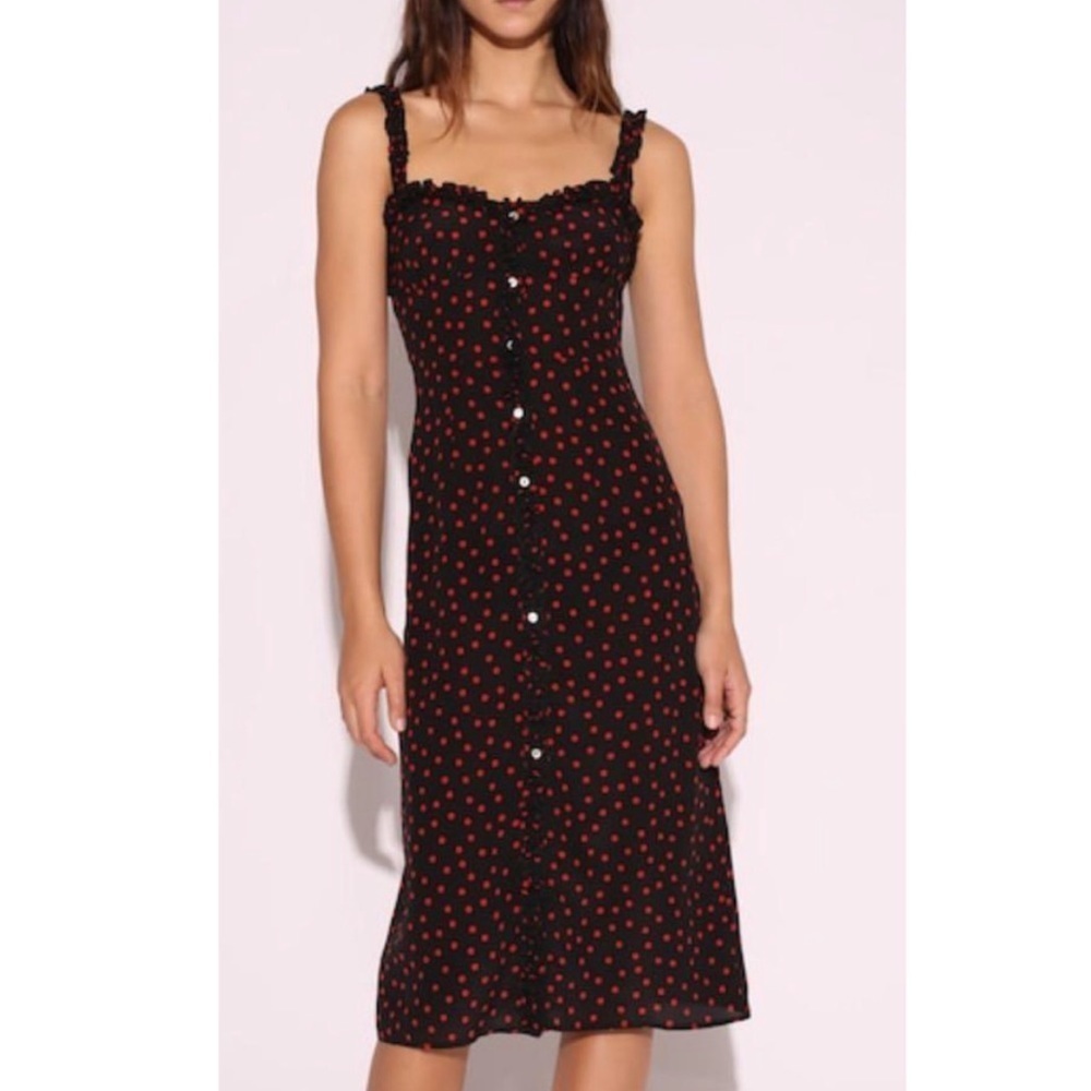 Realisation Par Black and Red Polka Dot Midi Dress
